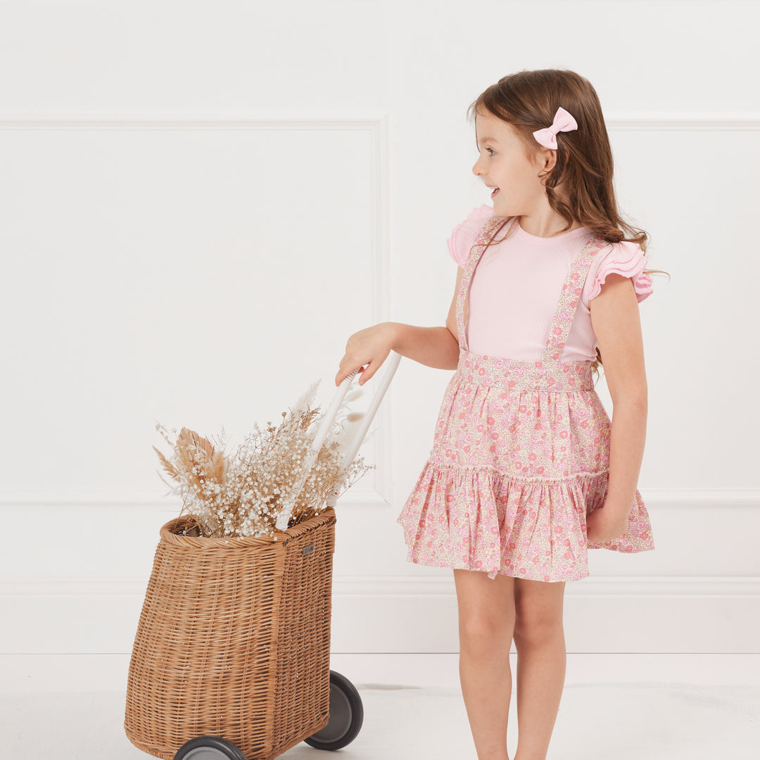 girls floral suspender skirt 