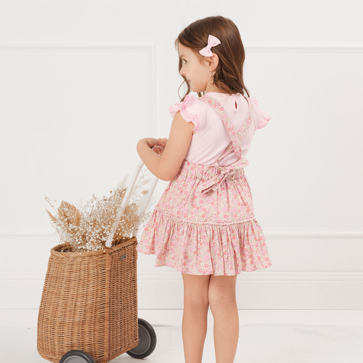 girls floral suspender skirt