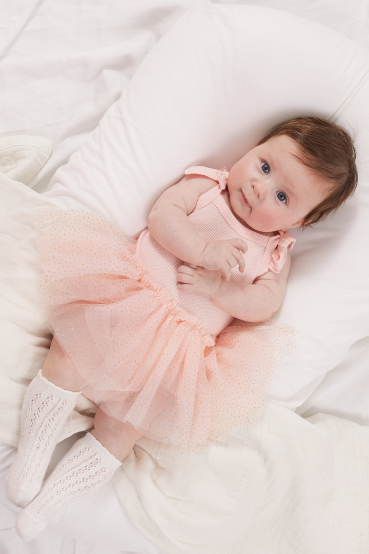 Tie Up Waffle Tutu Dress - Peach Dust