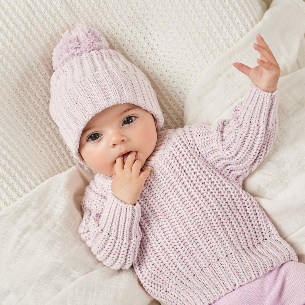 Baby lilac knitted beanie