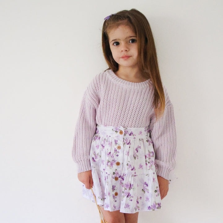 Girls Lilac Knit Jumper Floral Skirt
