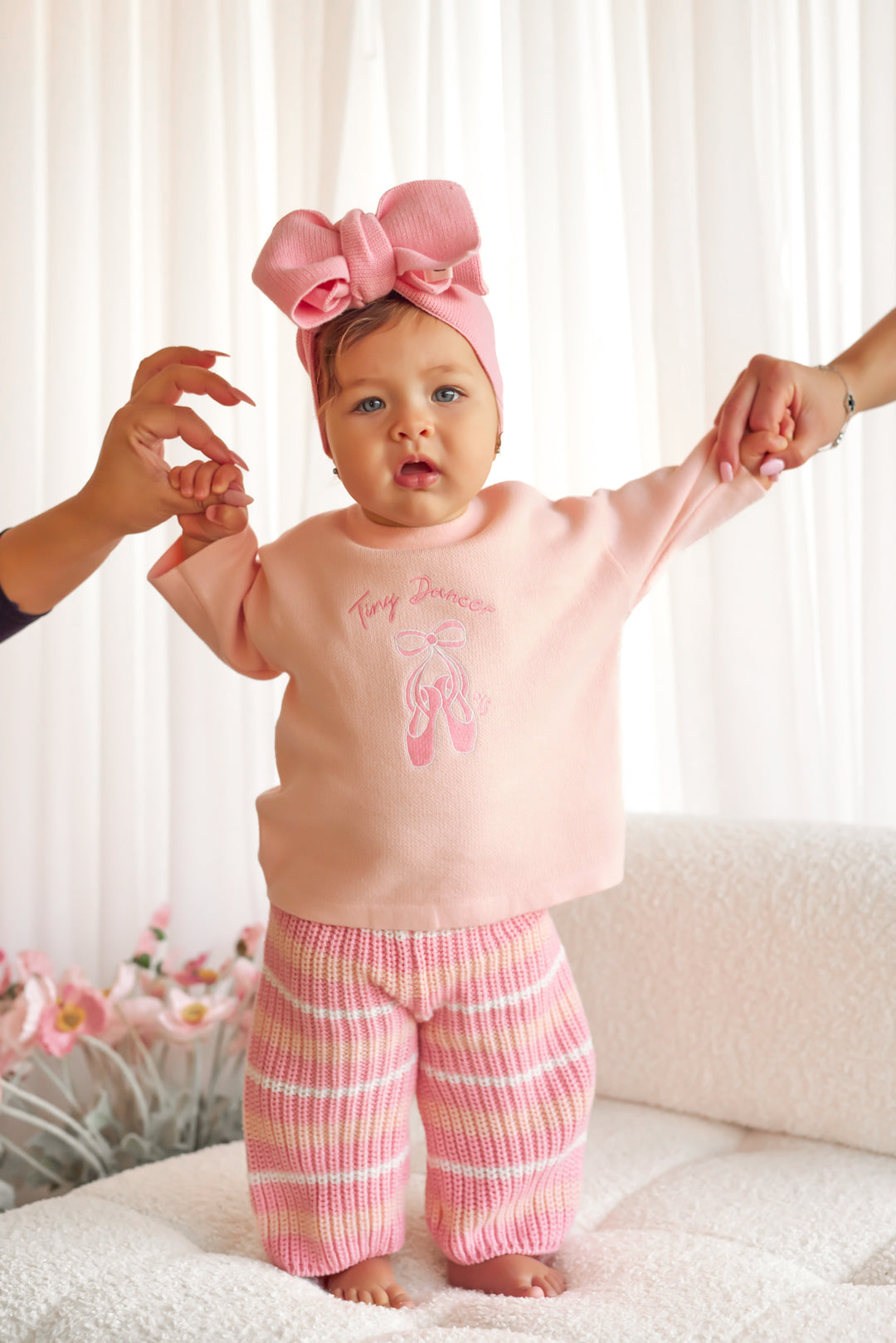 Chunky Knit Pants - Ballet Pink Striped
