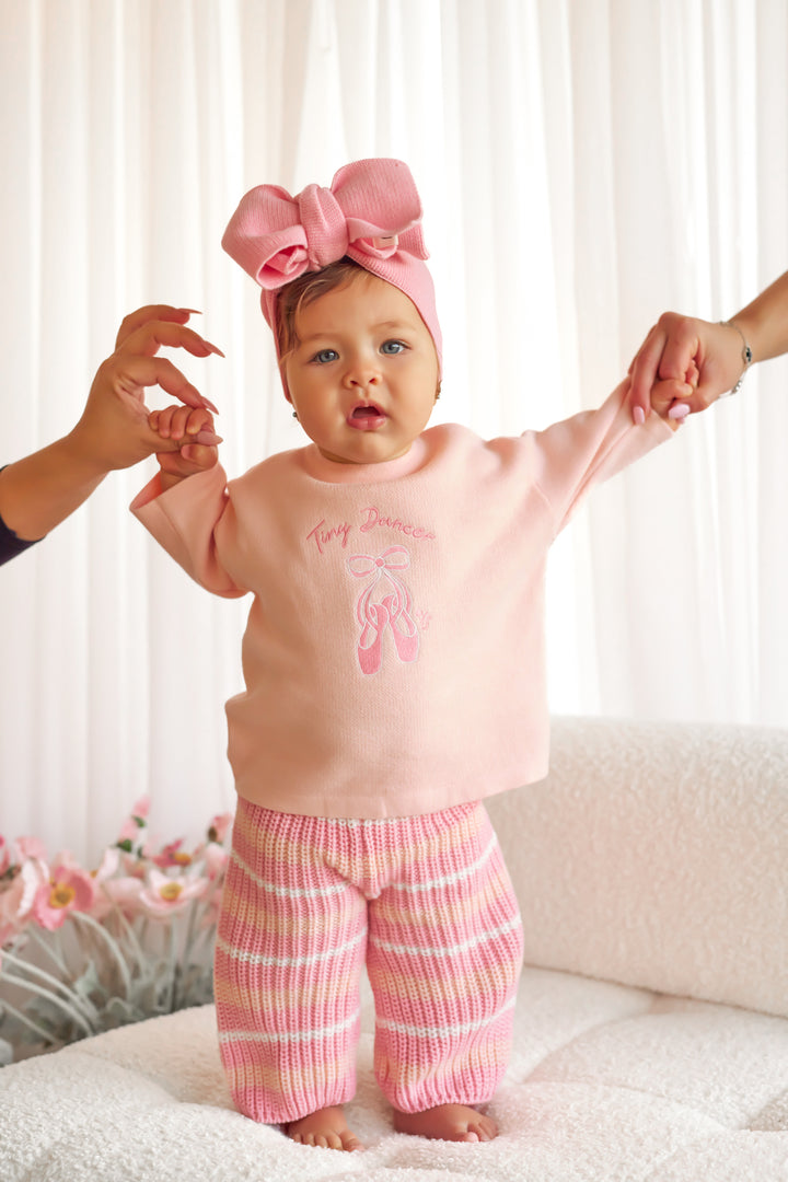 Chunky Knit Pants - Ballet Pink Striped