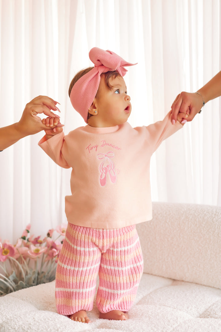 Chunky Knit Pants - Ballet Pink Striped