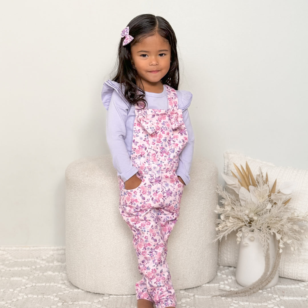 Toddler girls floral overalls