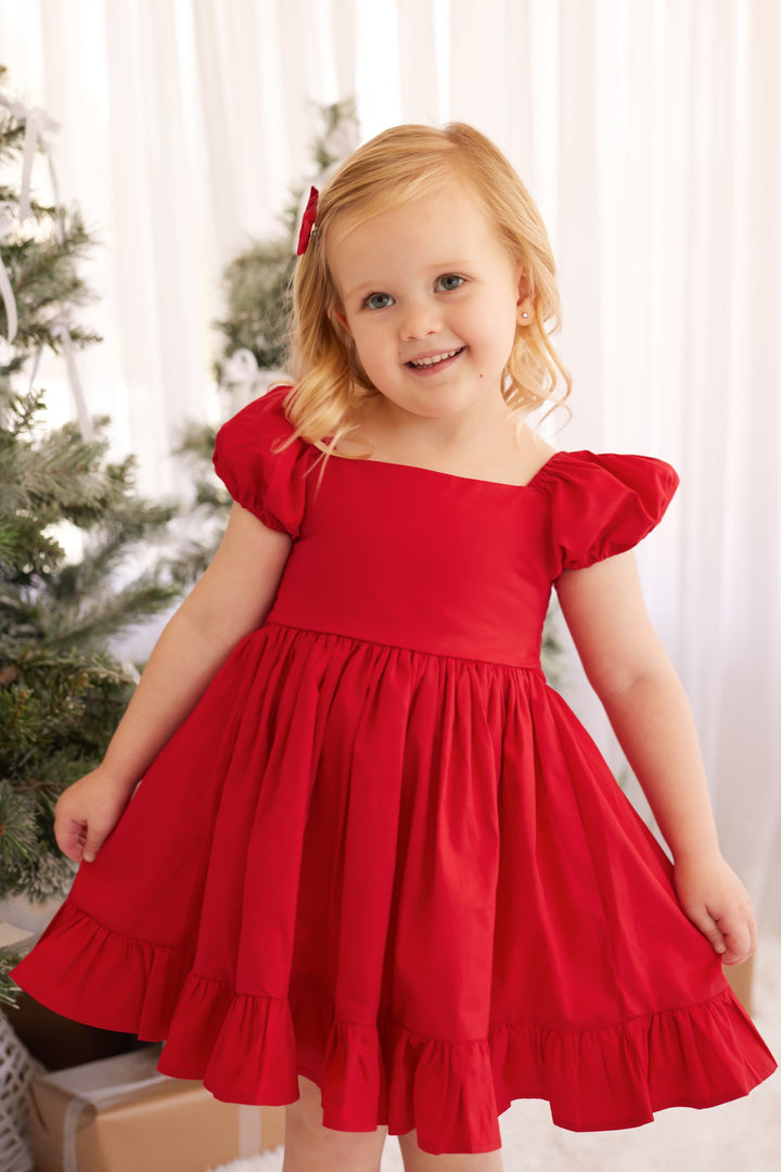 Puff Sleeve Dress - Red