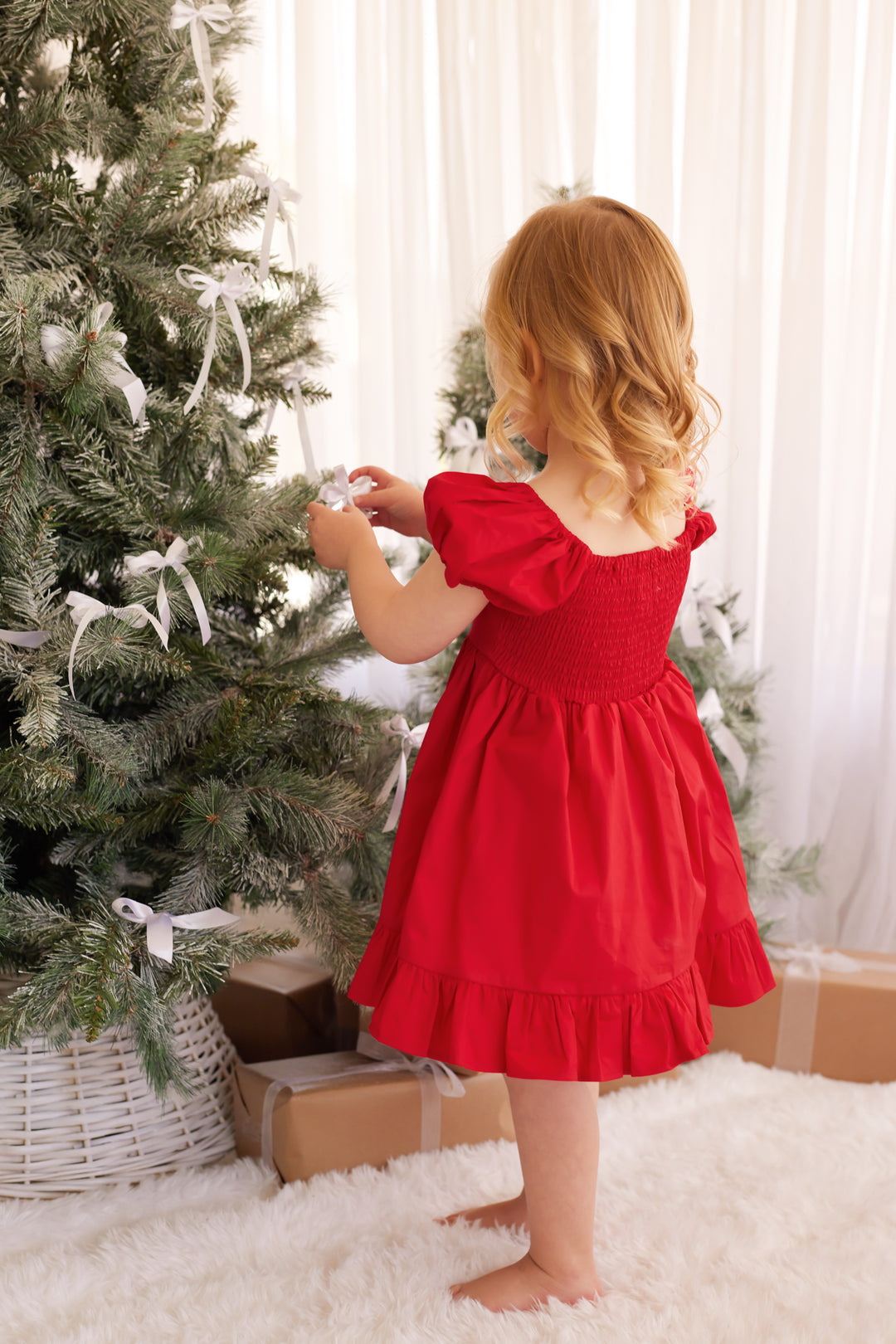 Puff Sleeve Dress - Red