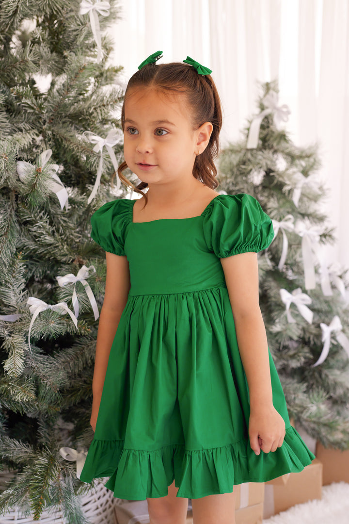 Puff Sleeve Dress -Green