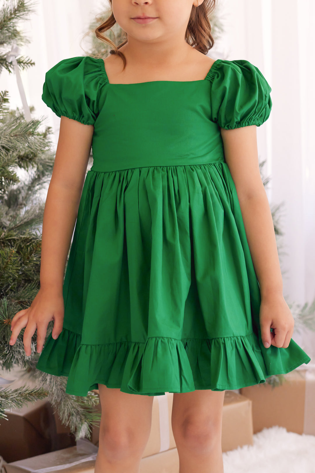 Puff Sleeve Dress -Green