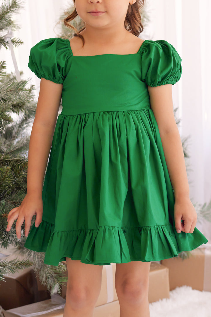 Puff Sleeve Dress -Green