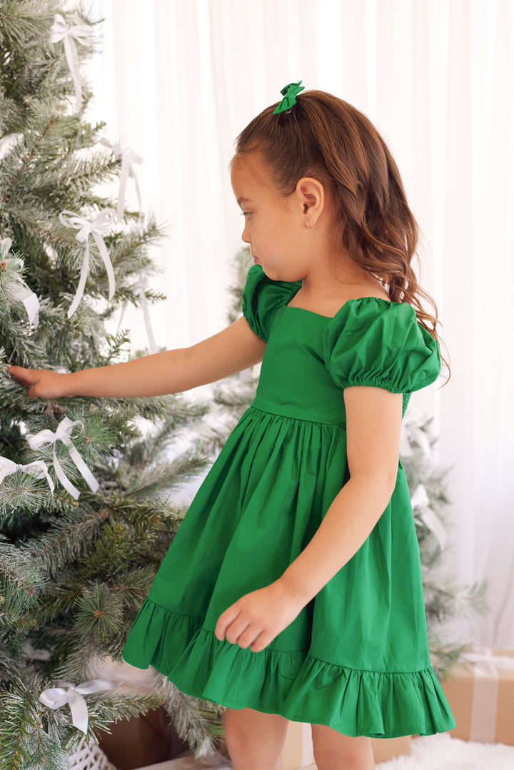 Puff Sleeve Dress -Green