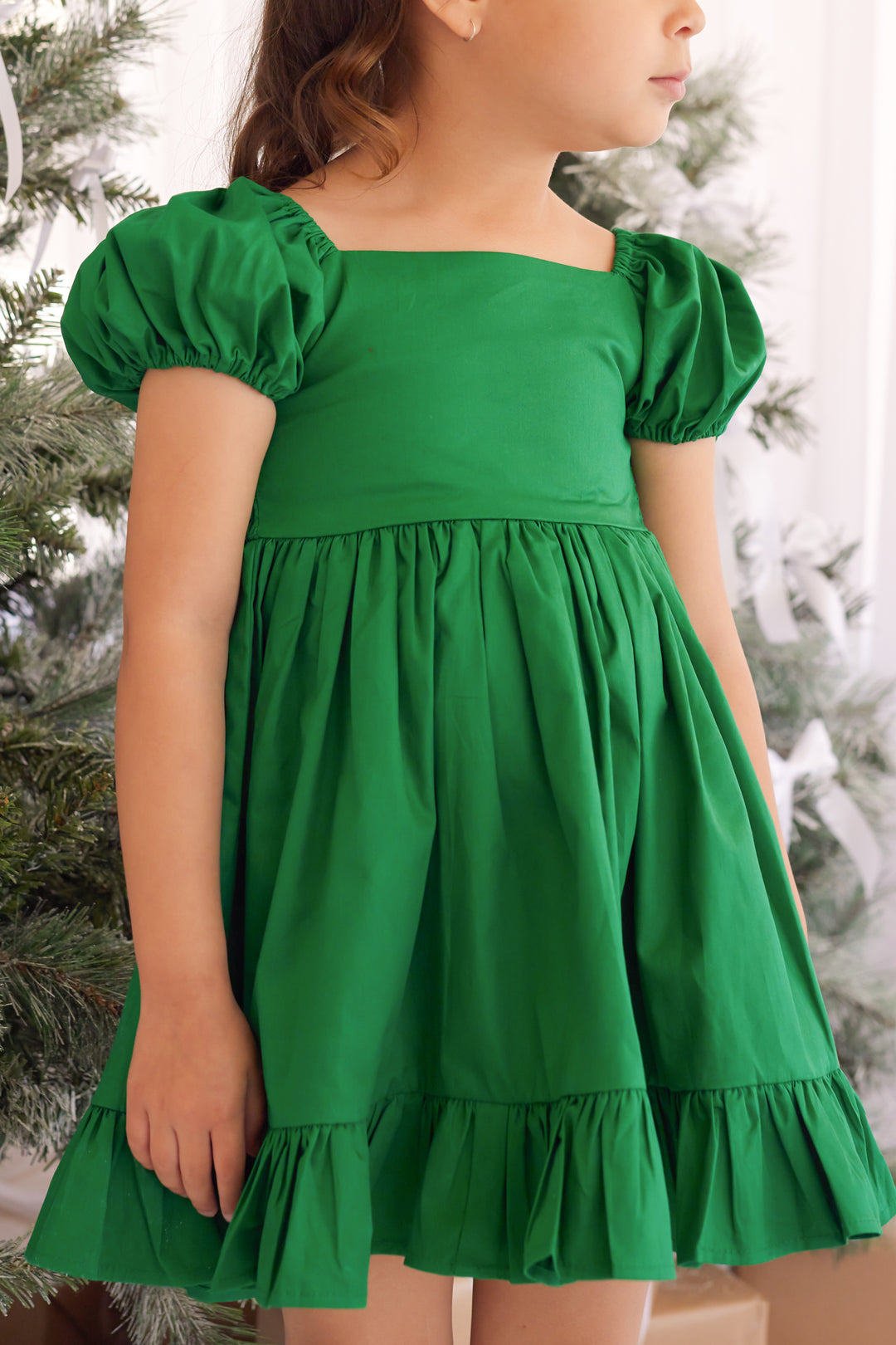 Puff Sleeve Dress -Green