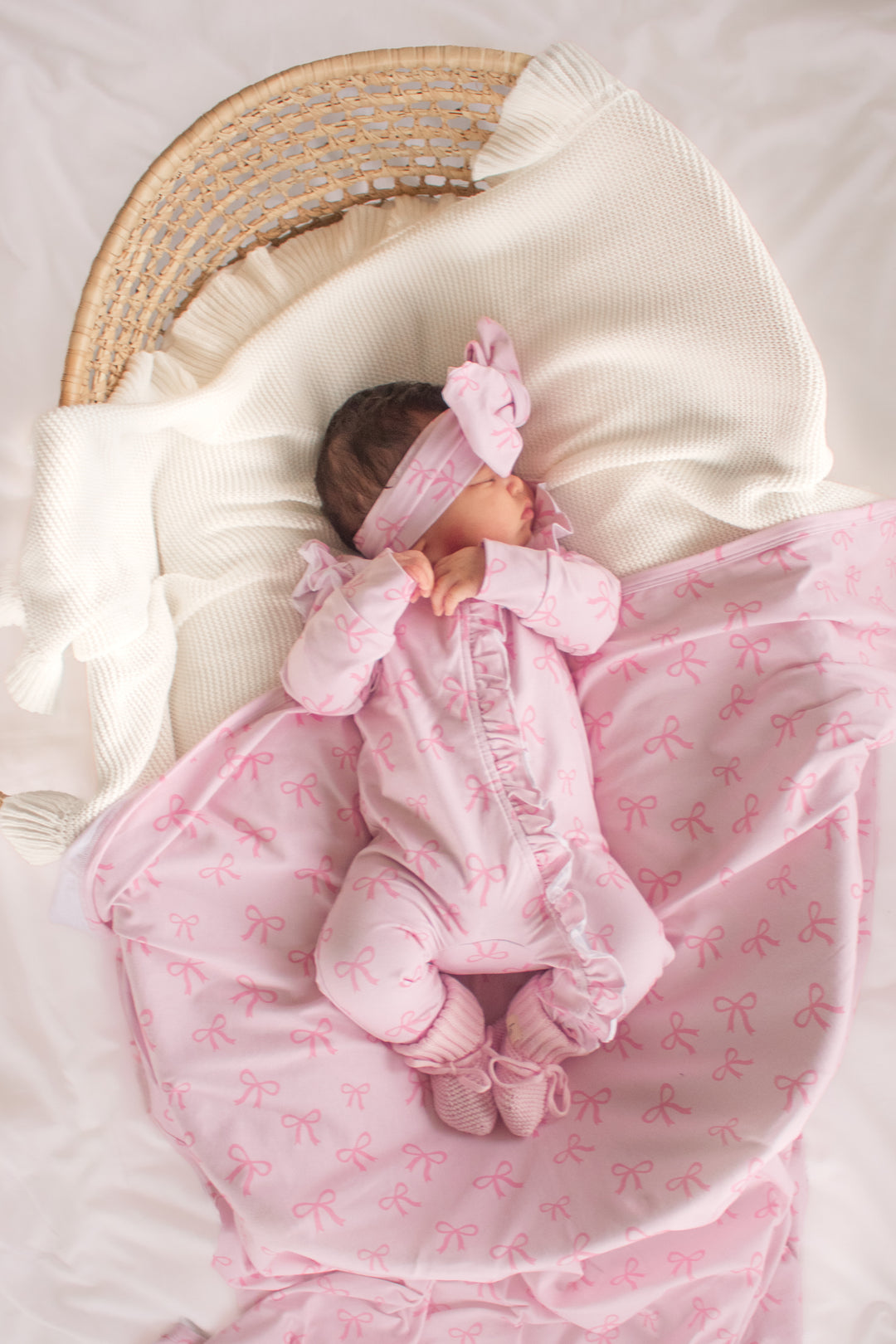 Frill Zip Romper - Pink Bows