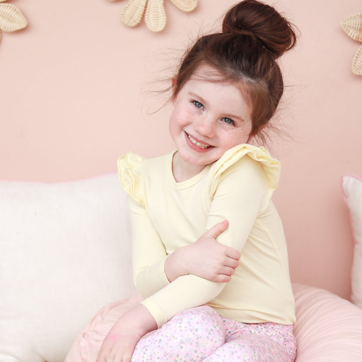 Long Sleeve Flutter - Lemon
