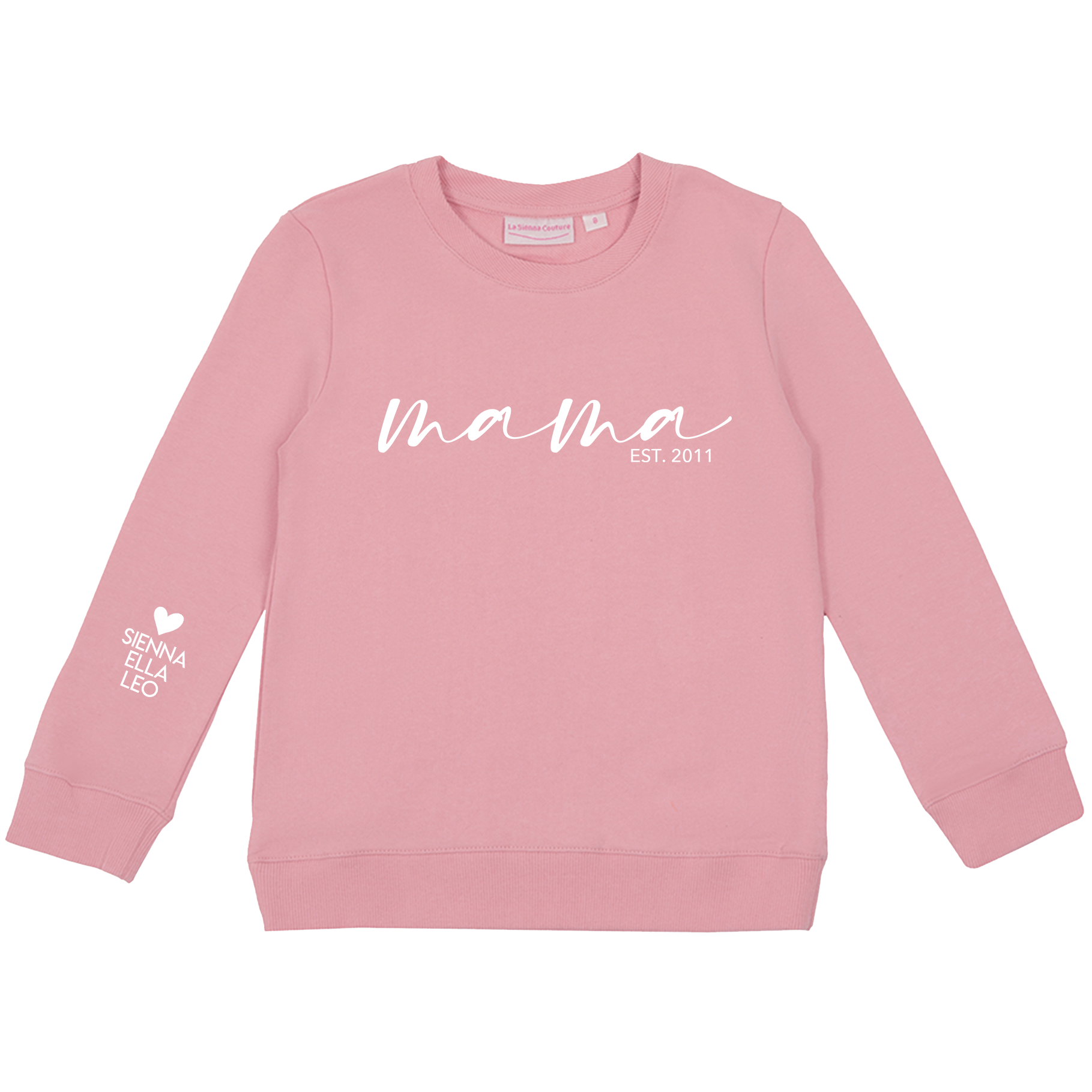 Personalised Mummy Crew Neck - Mama W/ Names on Sleeve - Pink