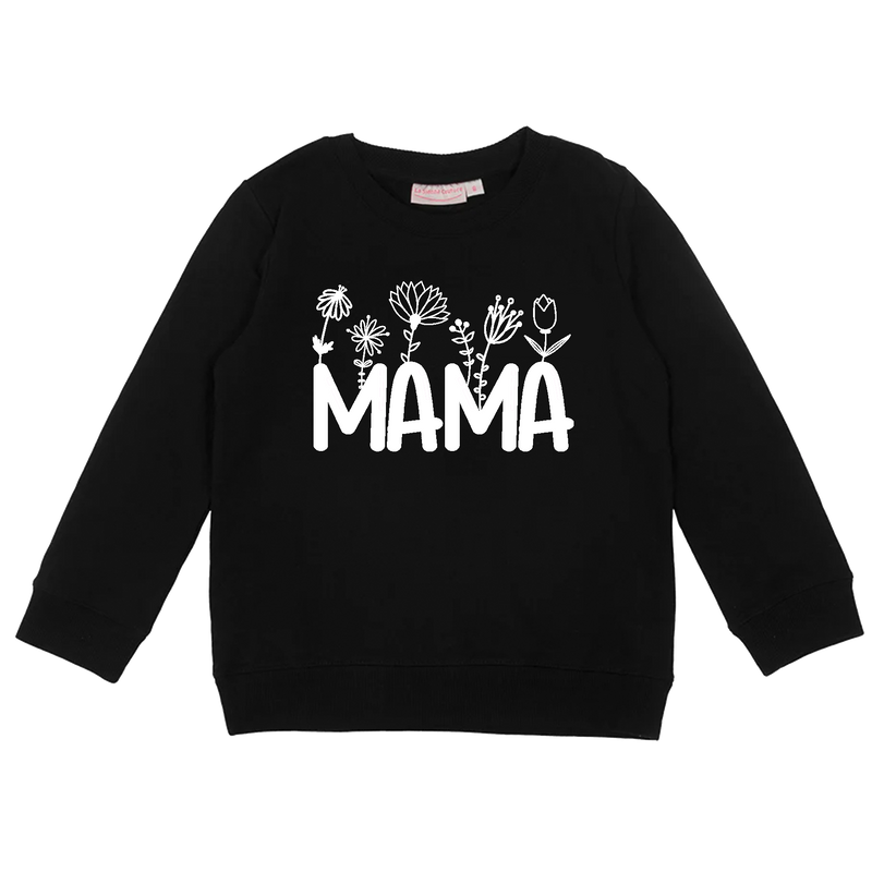 Personalised Mummy Crew Neck - Mama W/ Flowers - Black