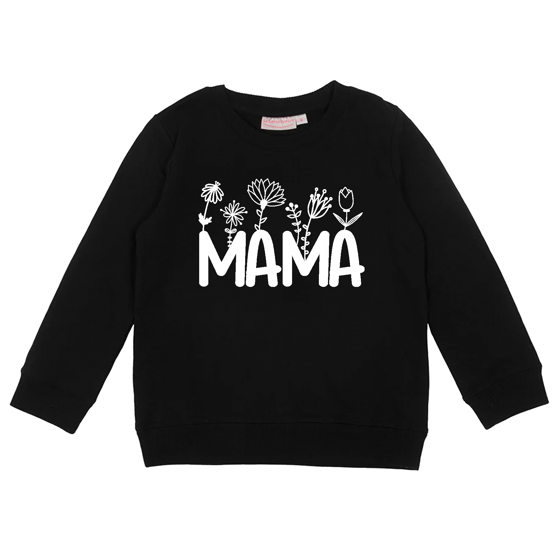 Personalised Mummy Crew Neck - Mama W/ Flowers - Black