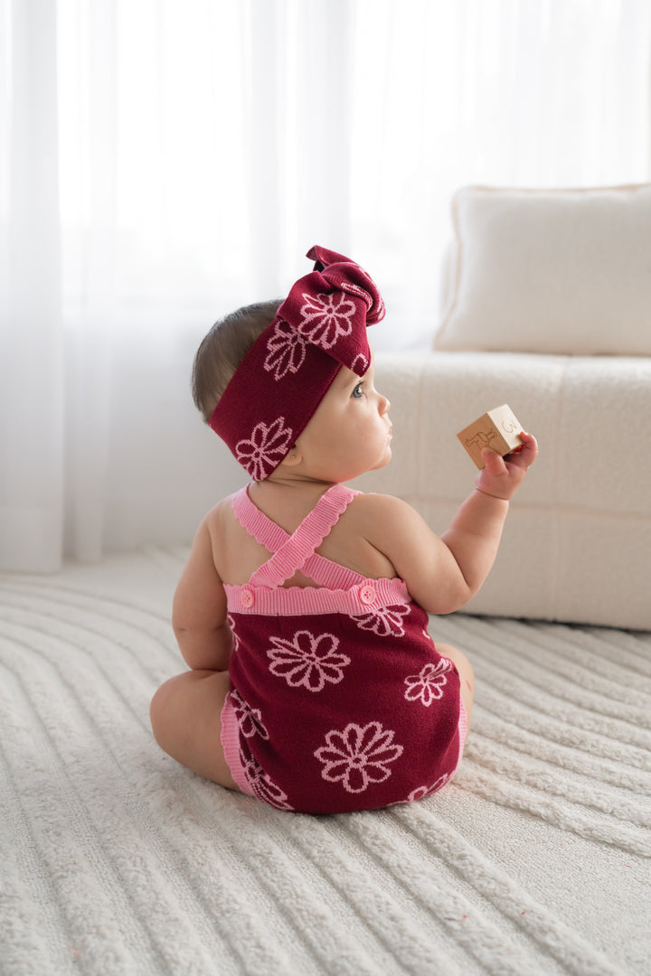 Classic Knitted Romper - Merlot Bloom