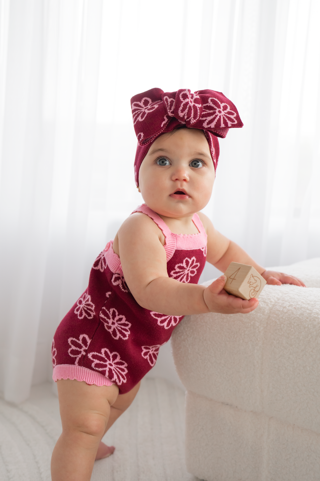 Classic Knitted Romper - Merlot Bloom