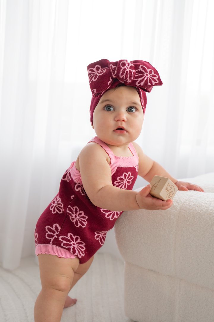 Classic Knitted Romper - Merlot Bloom