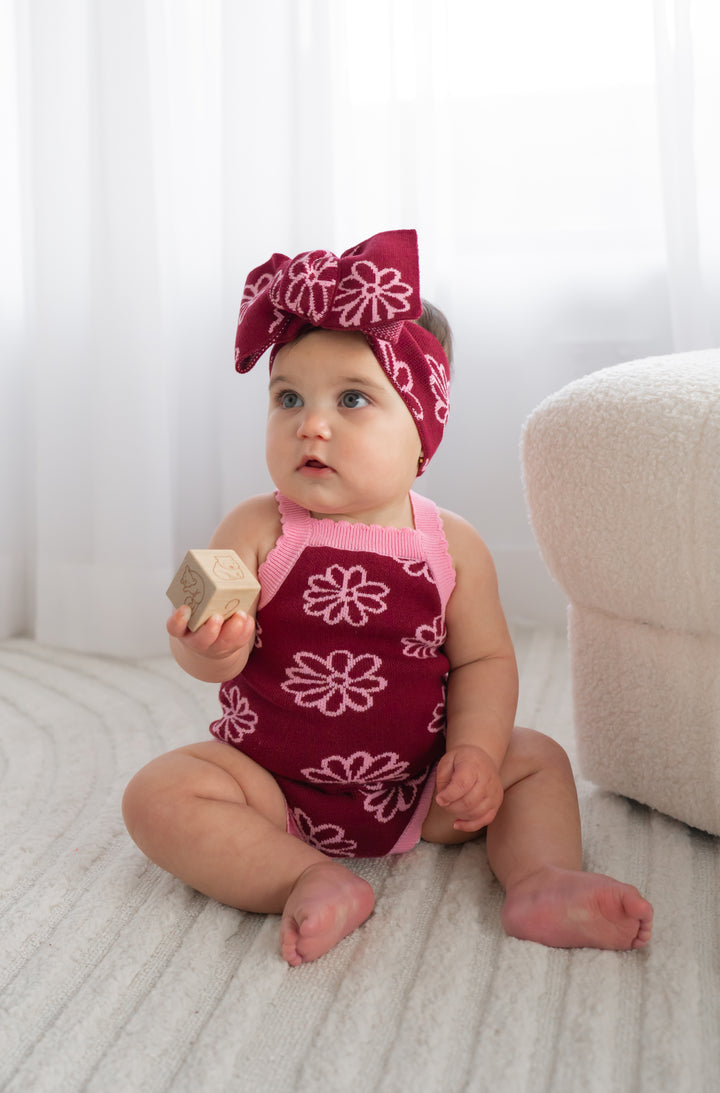 Classic Knitted Romper - Merlot Bloom
