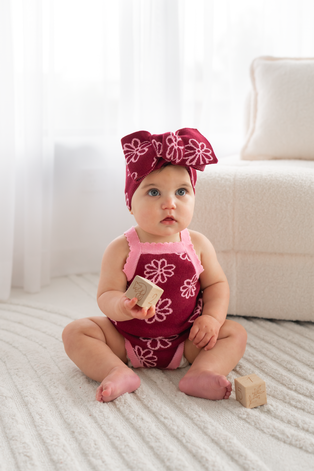 Classic Knitted Romper - Merlot Bloom