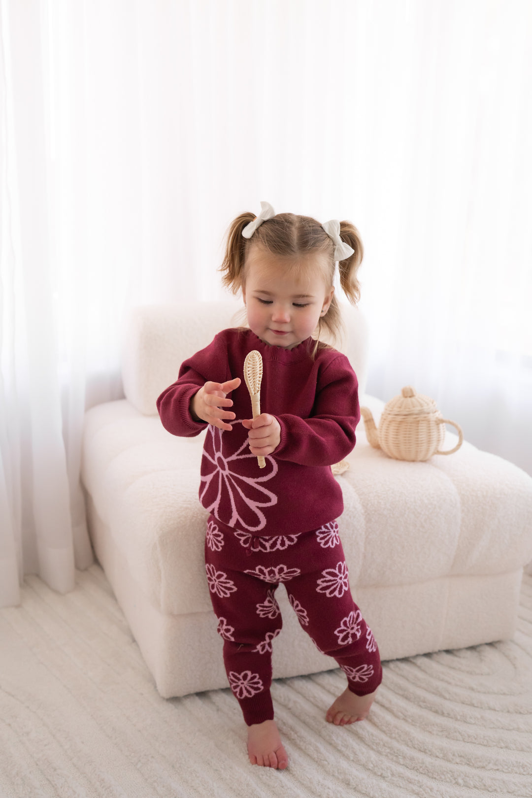 Knitted Pants - Merlot Bloom