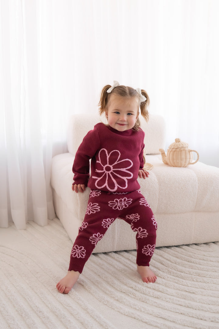 Knitted Pants - Merlot Bloom