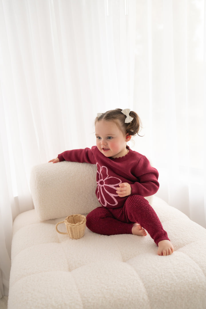 Knitted Textured Leggings - Merlot