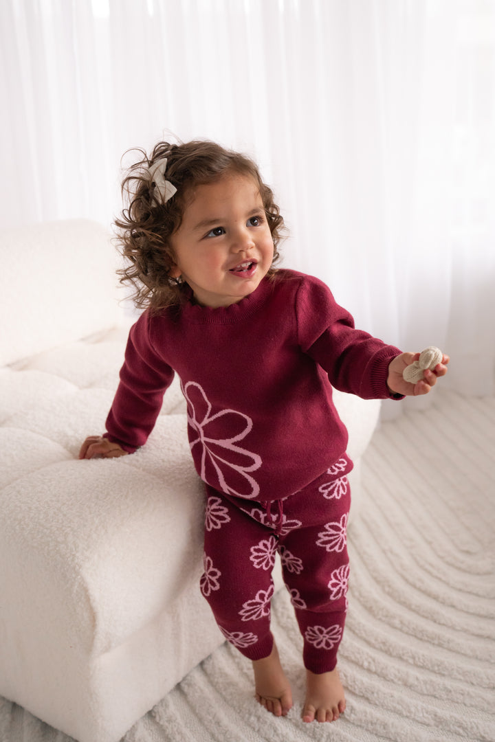 Knitted Pants - Merlot Bloom