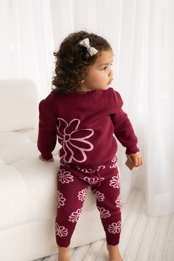 Knitted Pants - Merlot Bloom