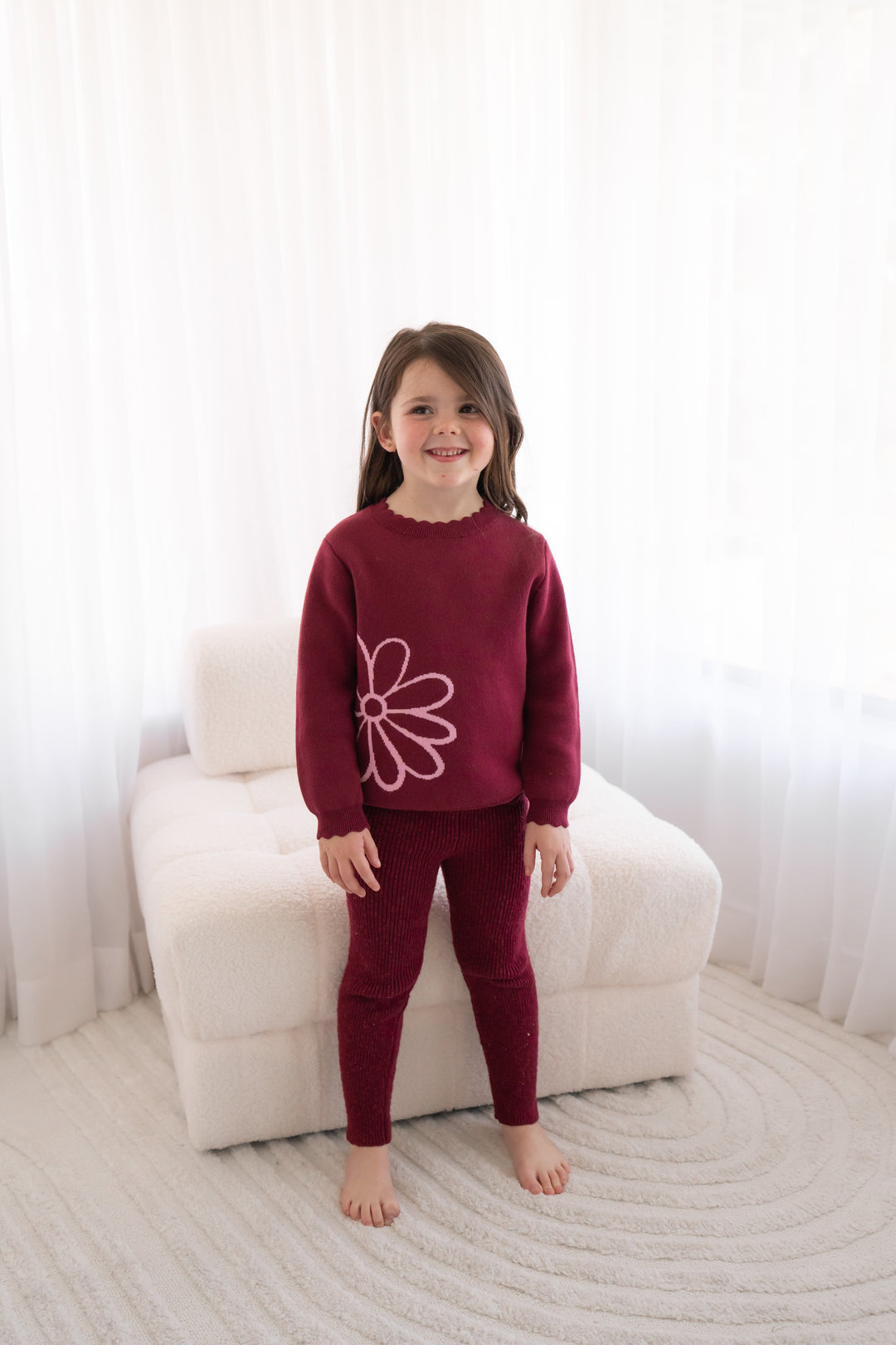 Knitted Textured Leggings - Merlot
