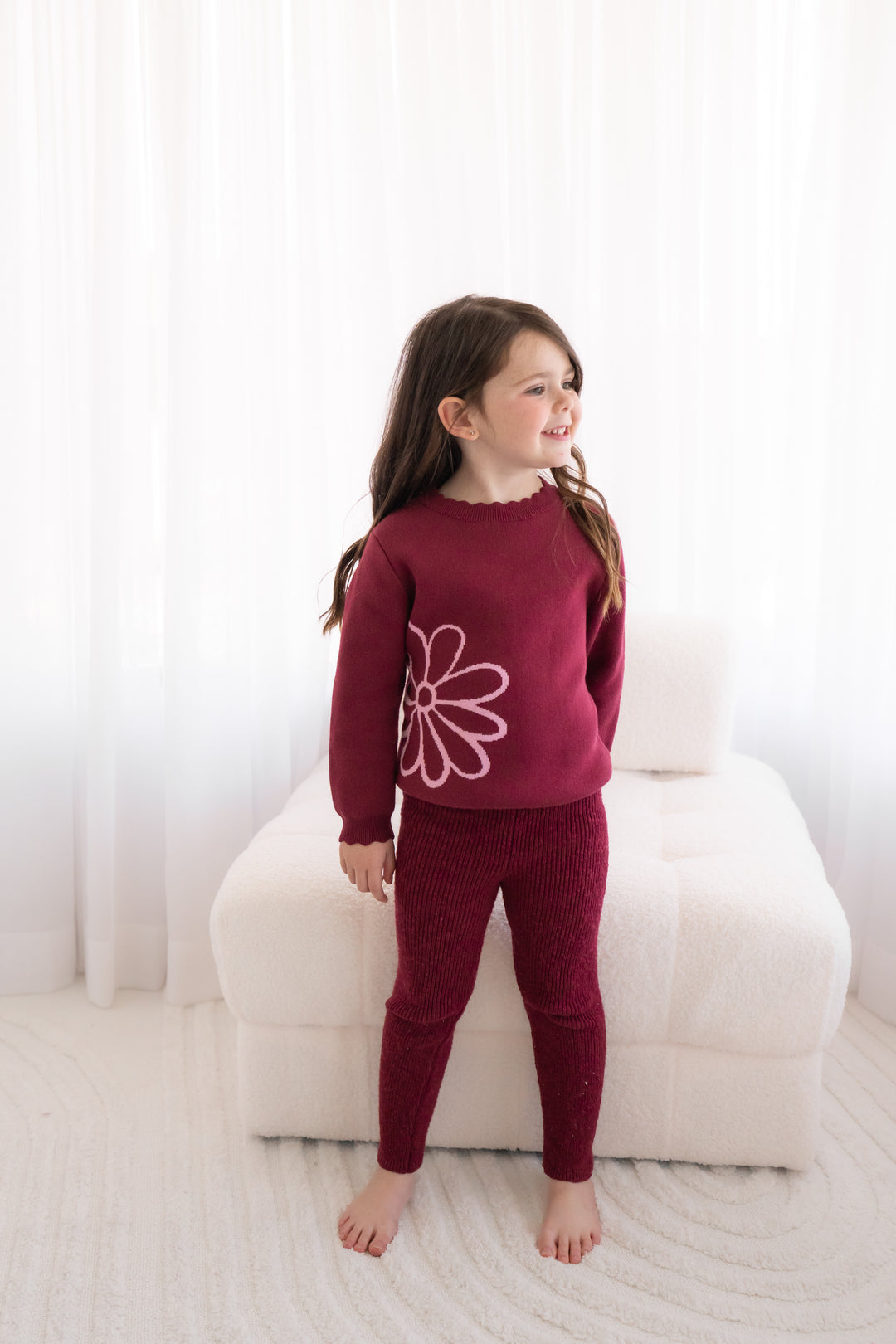 Knitted Textured Leggings - Merlot