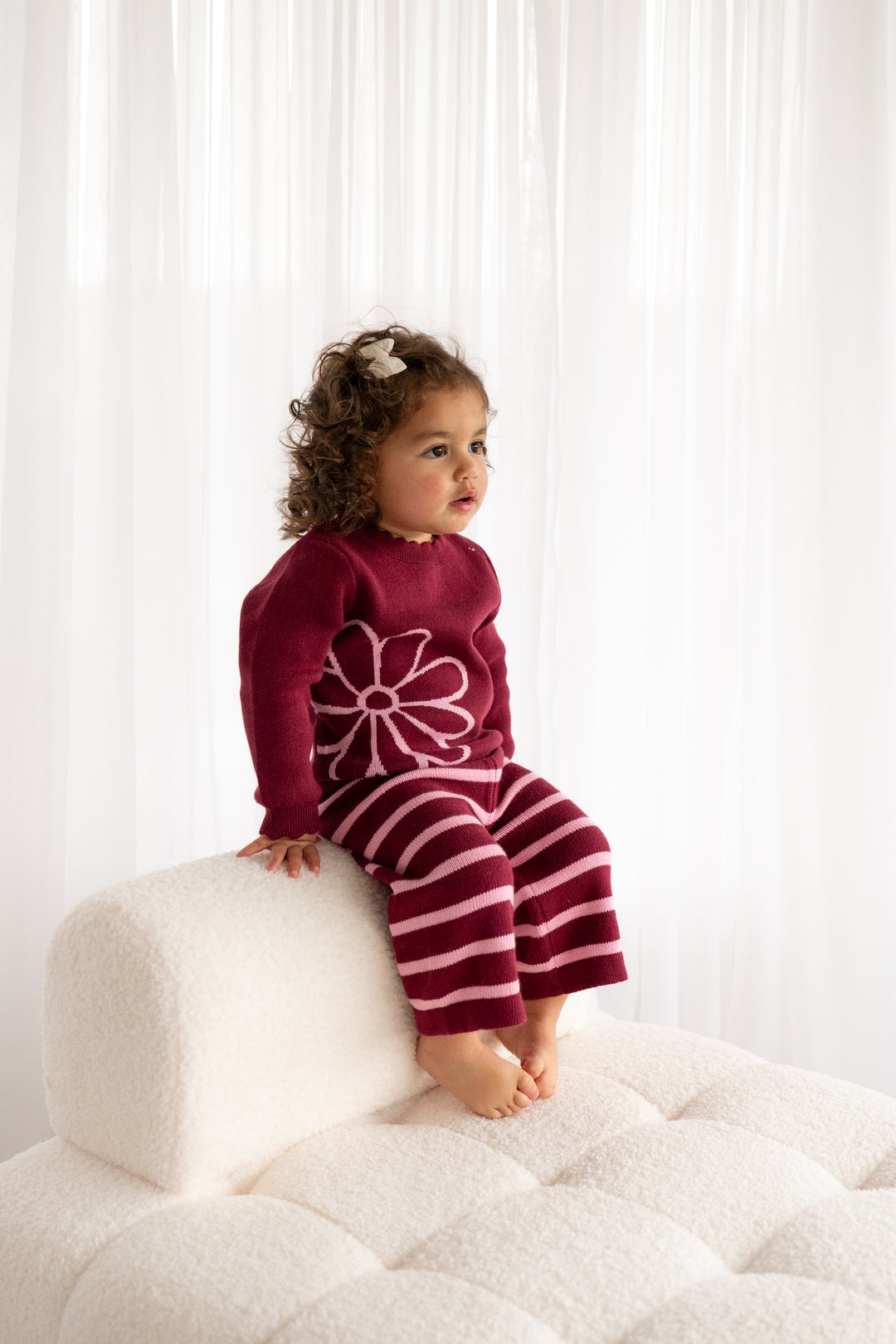 Knitted Wide Leg Pants - Merlot Stripe