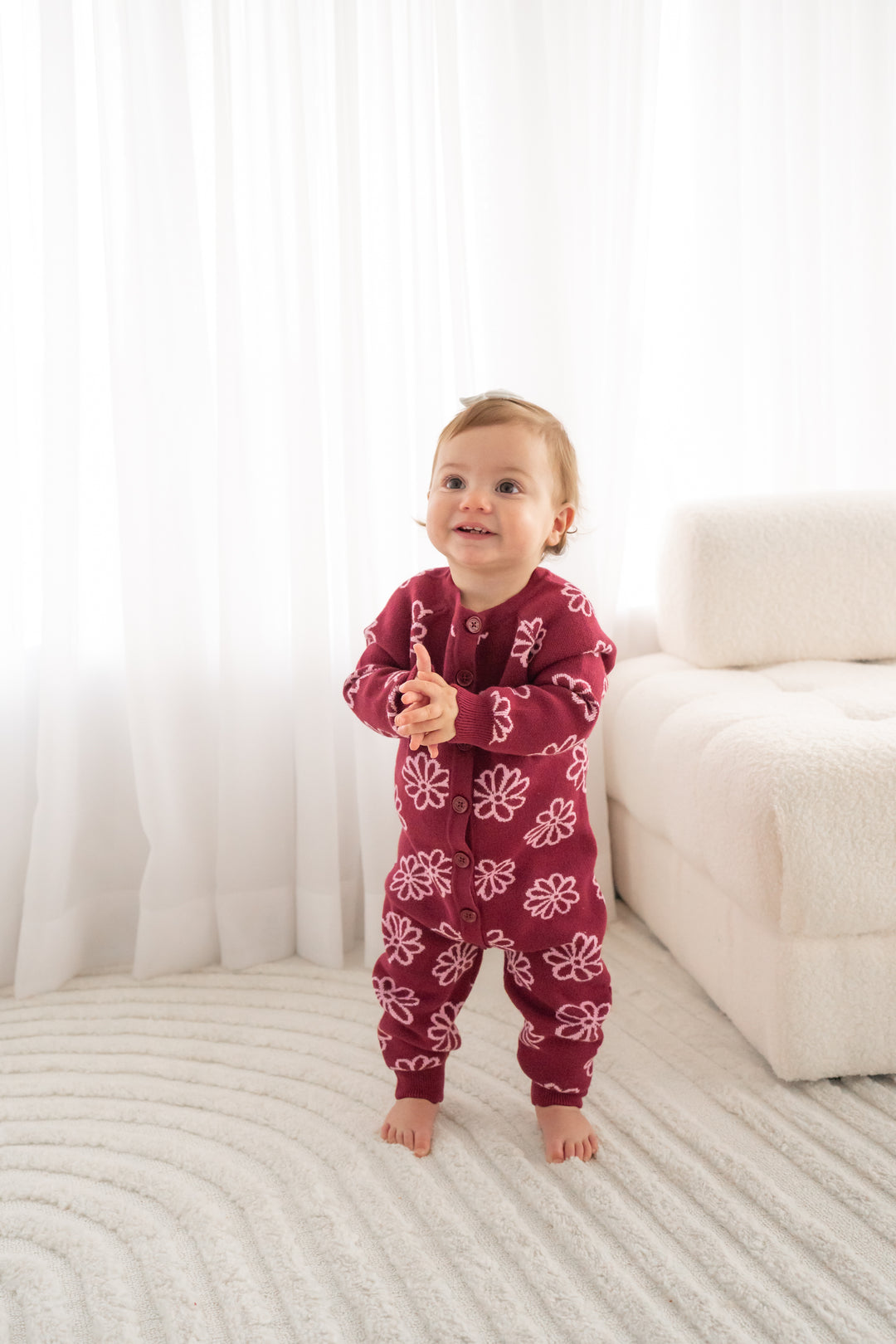 Knitted Louie Romper - Merlot Bloom