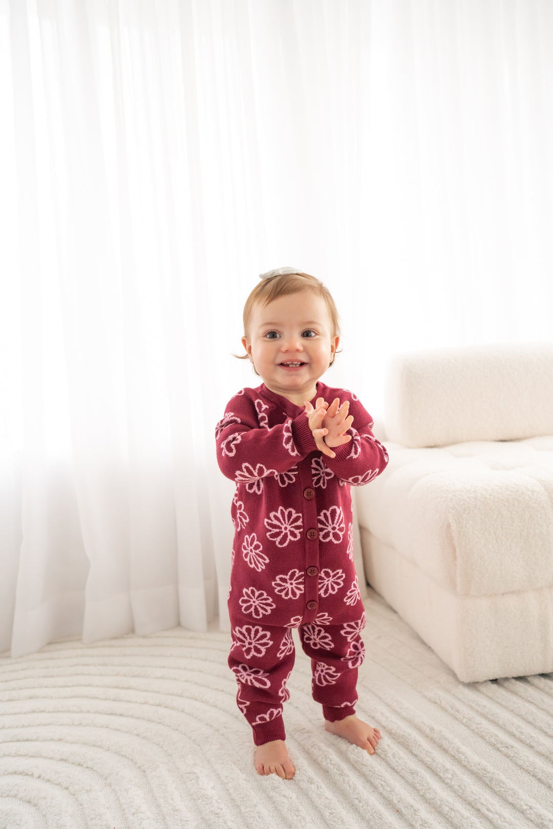 Knitted Louie Romper - Merlot Bloom