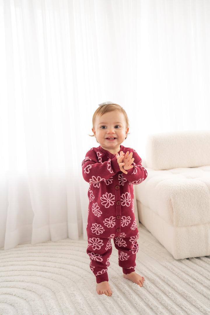 Knitted Louie Romper - Merlot Bloom