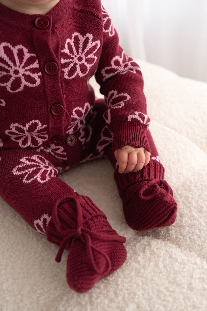 Knitted Booties - Merlot