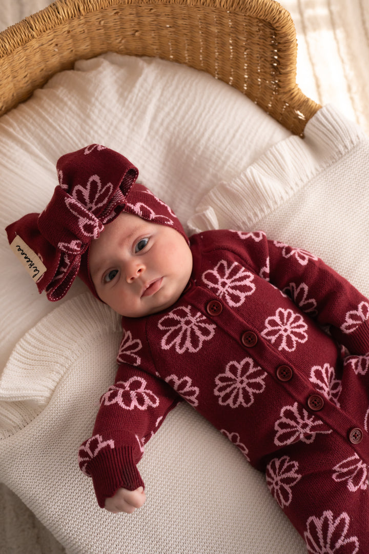 Knitted Headwrap - Merlot Bloom
