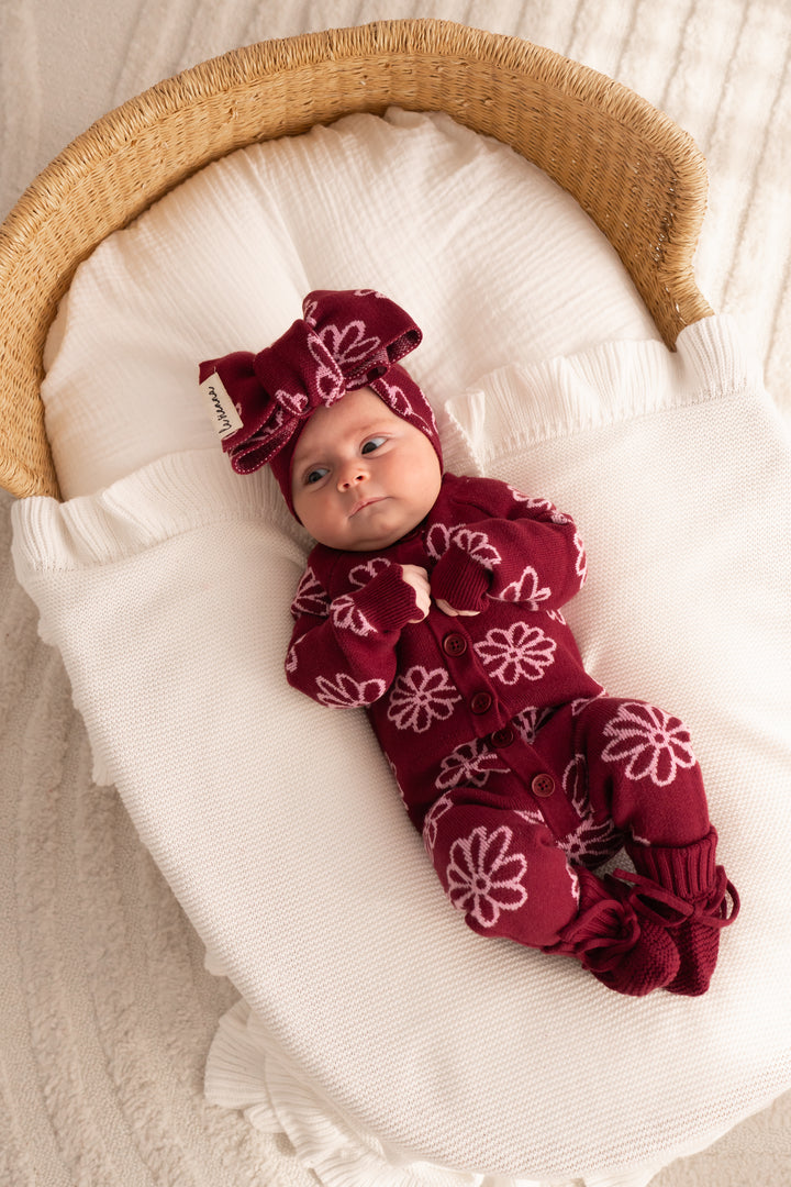 Knitted Louie Romper - Merlot Bloom