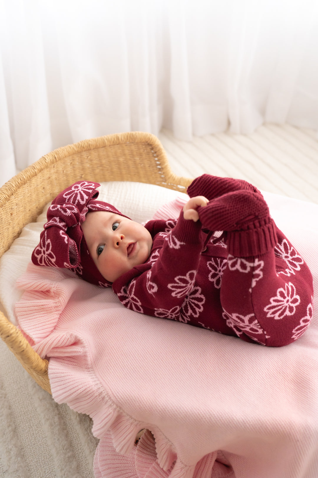 Knitted Louie Romper - Merlot Bloom