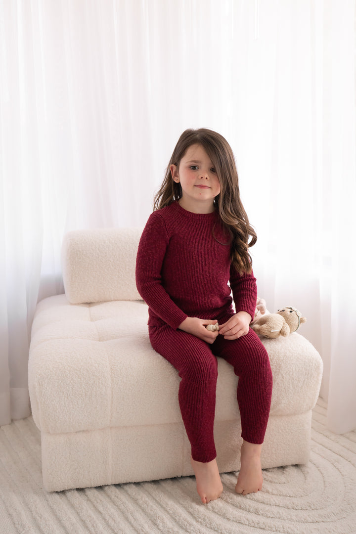 Knitted Textured Leggings - Merlot