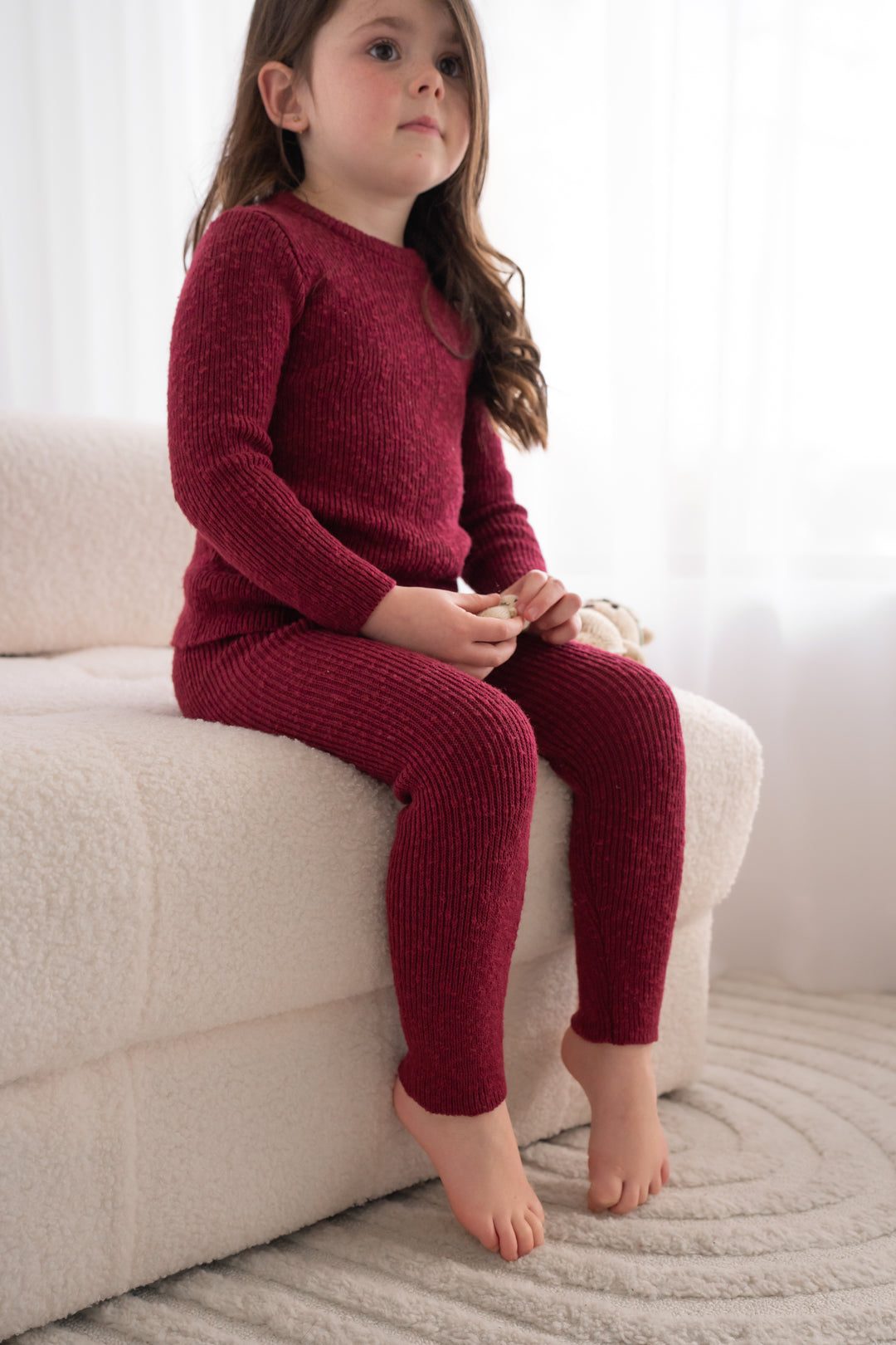 Knitted Textured Leggings - Merlot