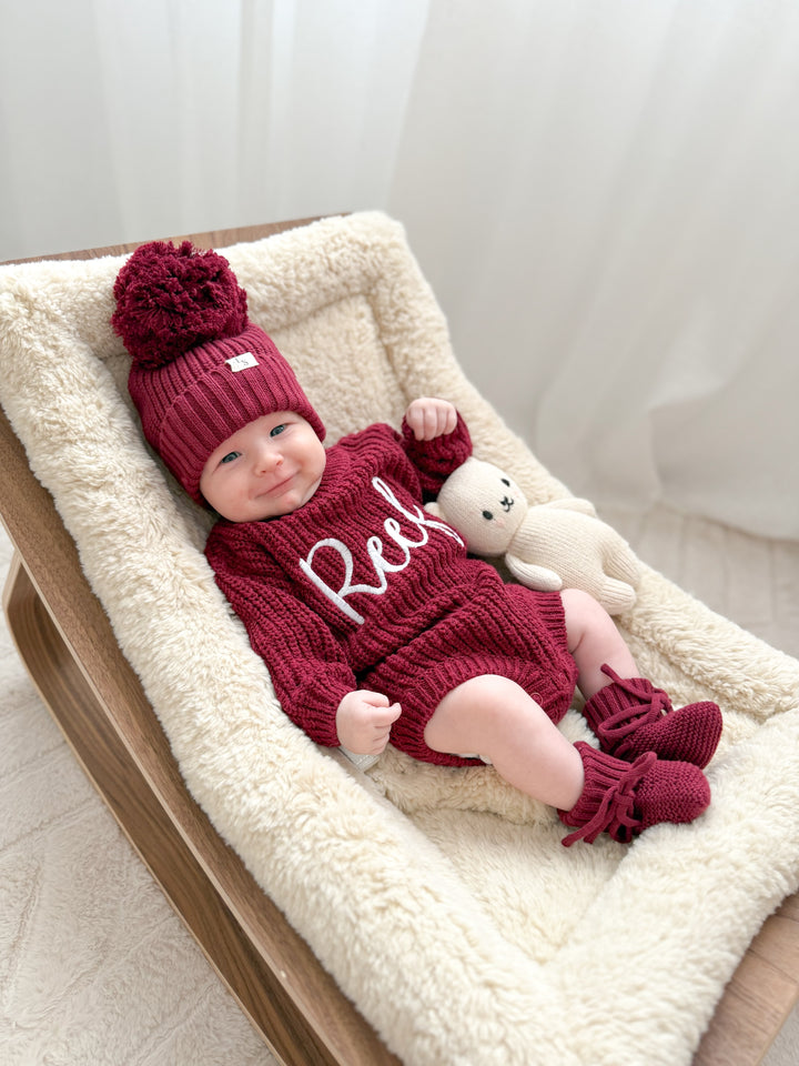Super Chunky Knit Romper - Merlot
