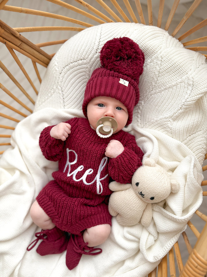 Super Chunky Knit Romper - Merlot
