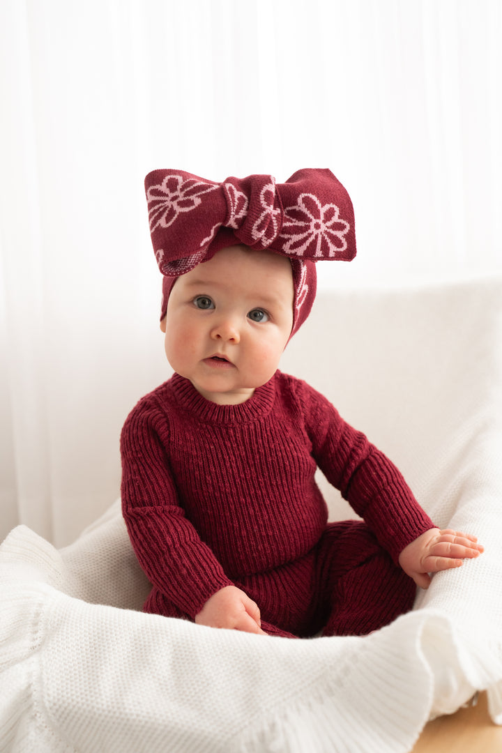 Knitted Headwrap - Merlot Bloom