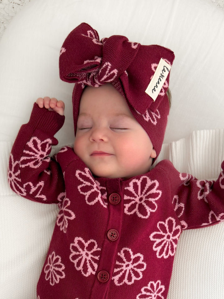 Knitted Headwrap - Merlot Bloom