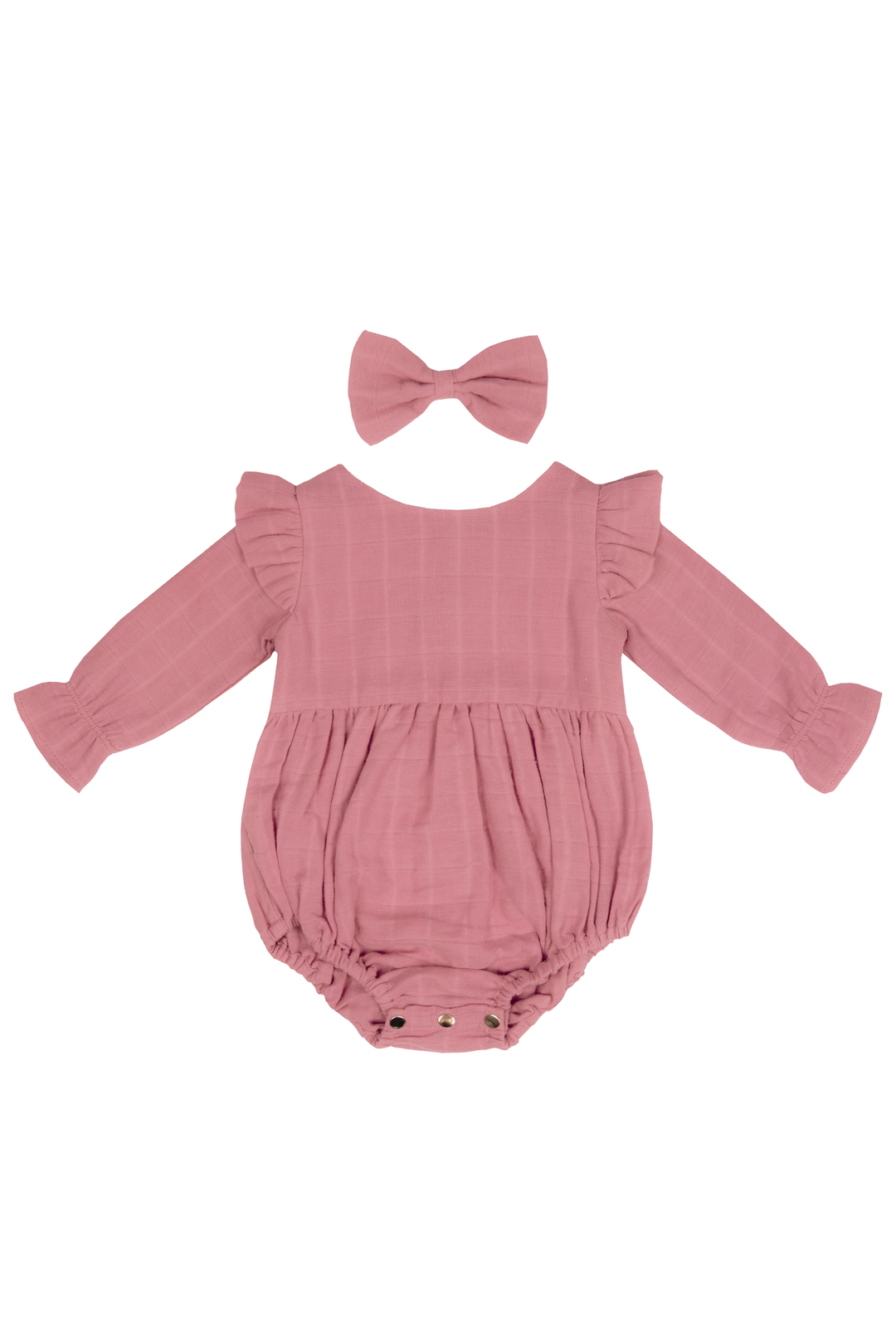 Muslin LS Bubble Romper - Cinder-Rose