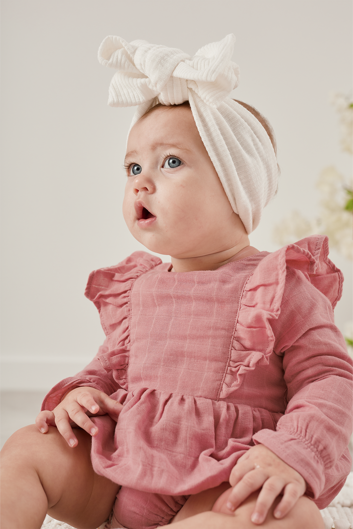 Muslin LS Bubble Romper - Cinder-Rose