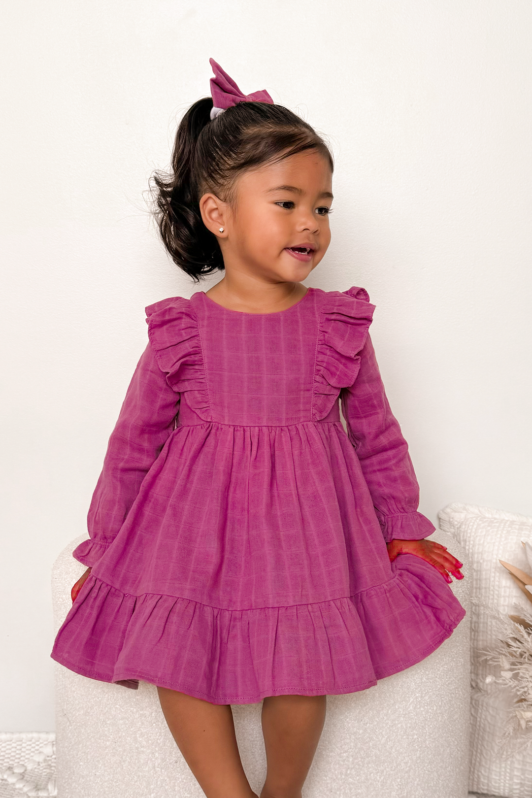 Muslin Ruffle Dress - Wine Coulis